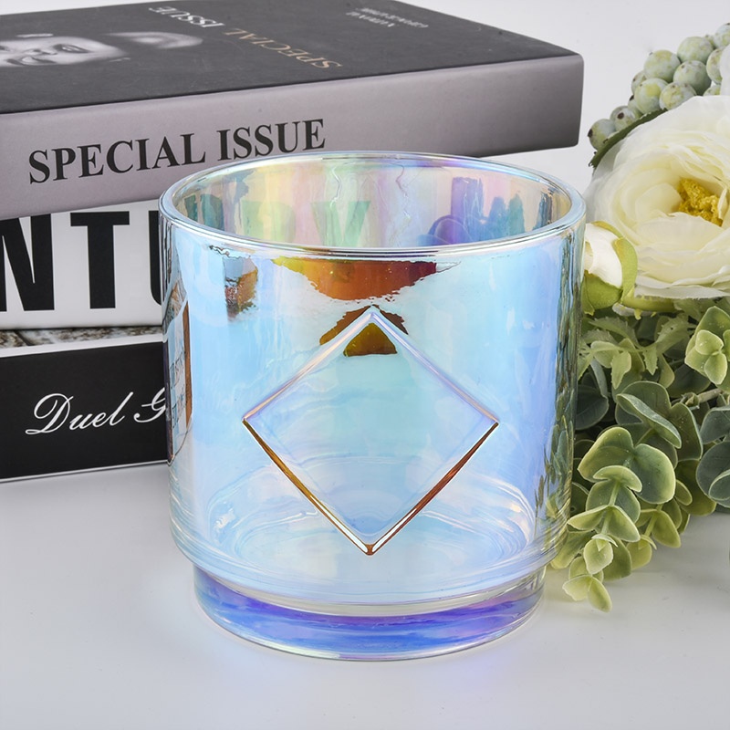 holographic iridescent glass candle jars with metal label 7 oz 8 oz 9 oz 10 oz