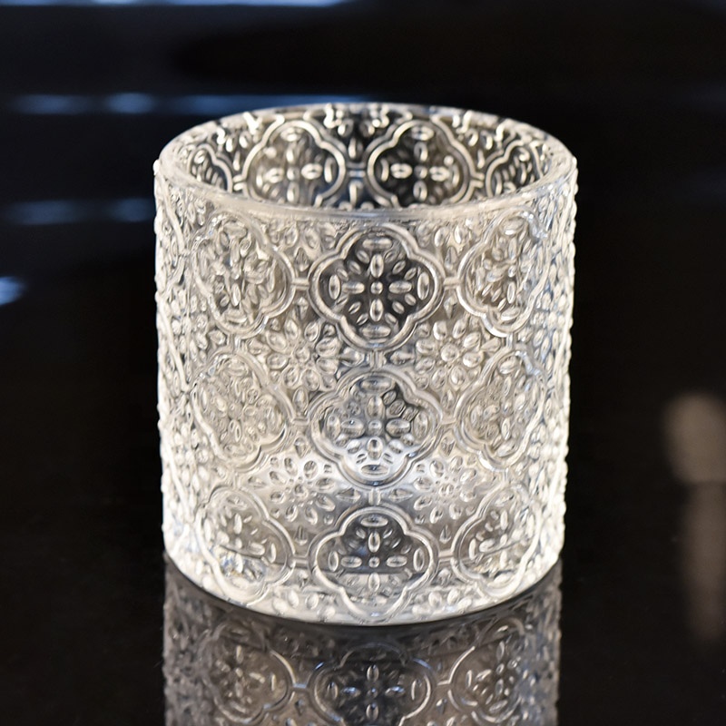 transparent embossed glass vessel glass candle holder for wedding