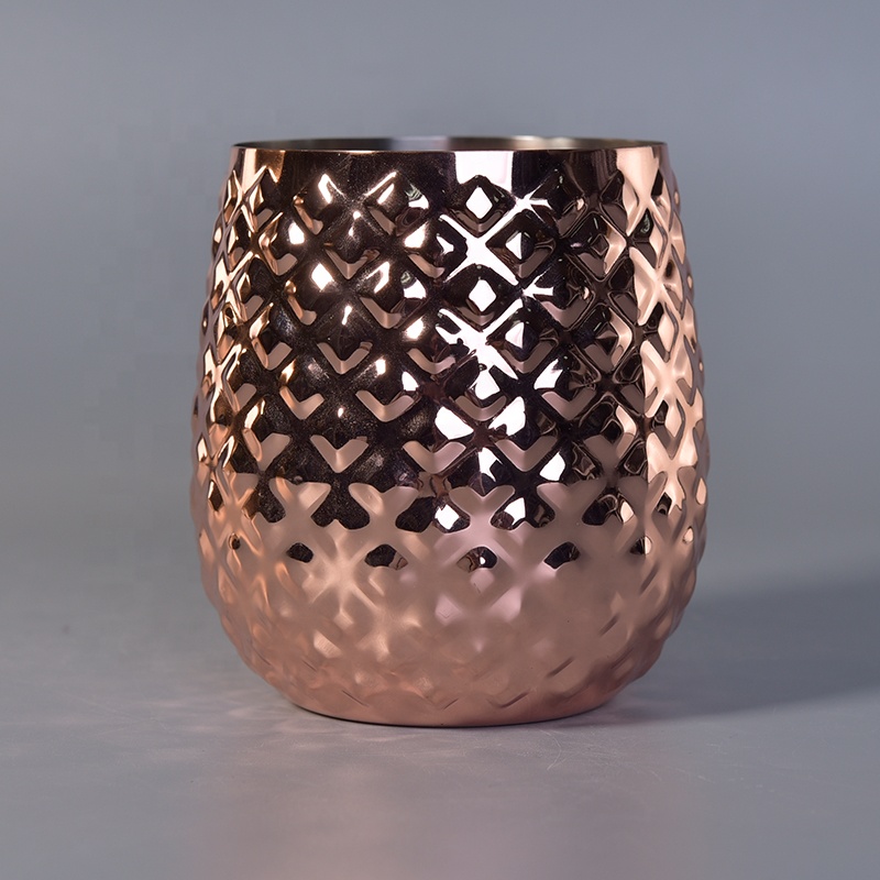 Diamond Pattern Metal Candle Jars Stainless Steel Gold Candle Holders Soy Wax Home Decor