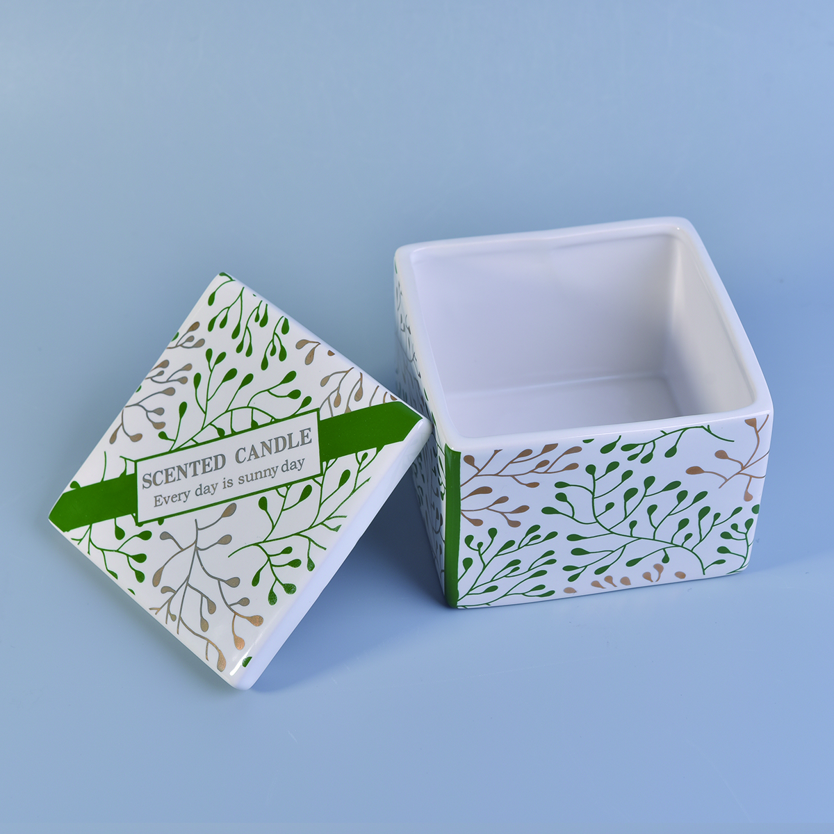 Supplier empty gold printing square candle holder with lids
