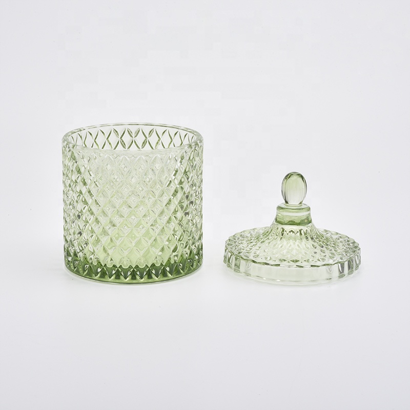 Hot sales China luxury empty embossed glass large candle vessel with lid