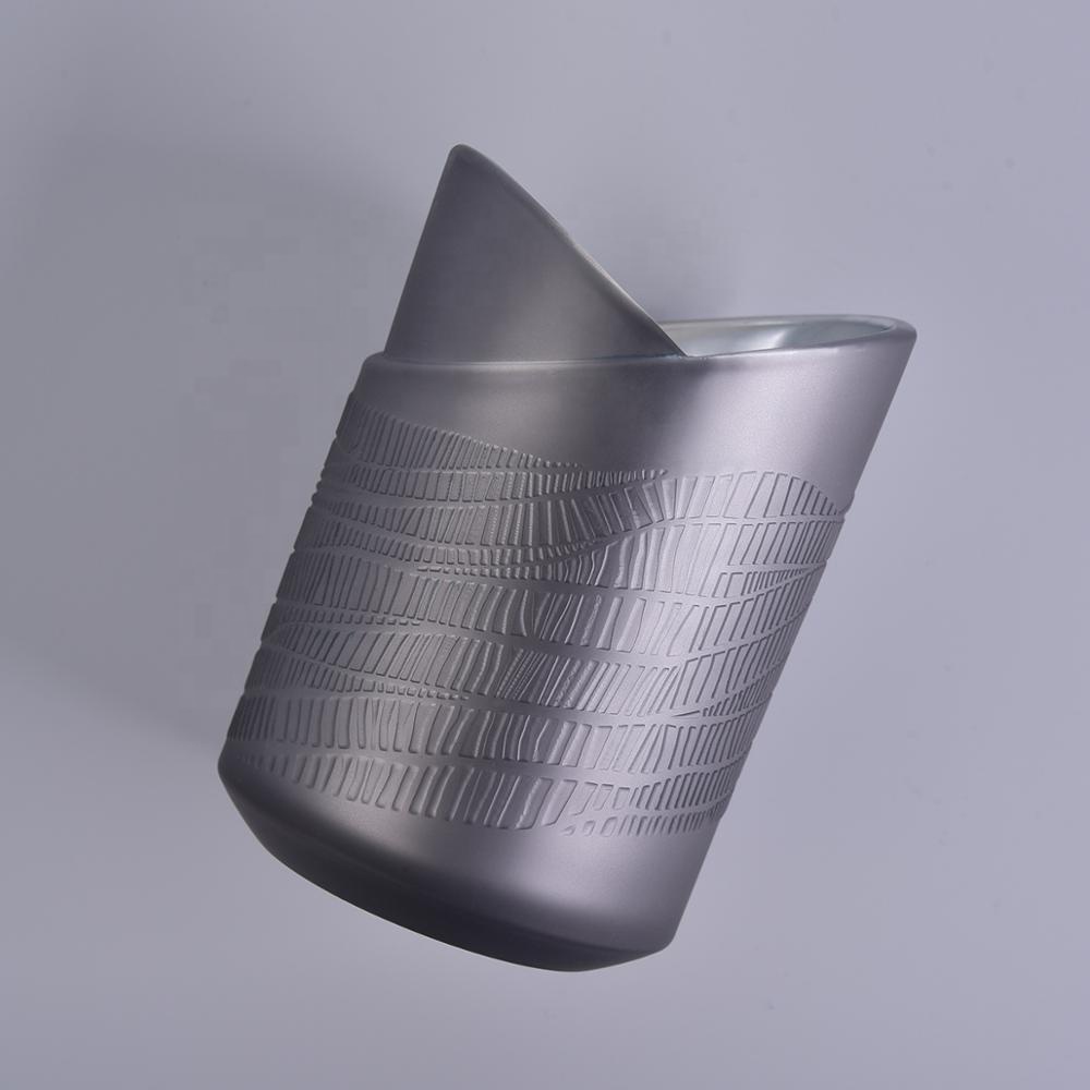 8 oz glass candle holder, grey candle jar