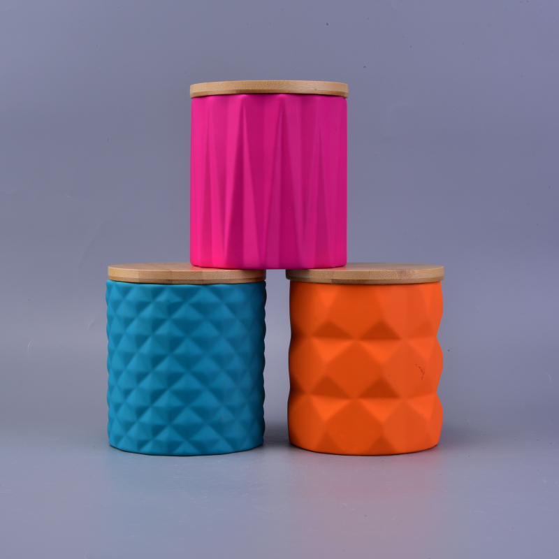 1030ml Solid Neon Colored Ceramic Candle Holder with Bamboo Lids Wholesales