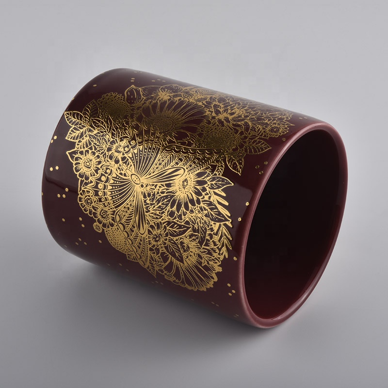 10oz decorative ceramic candle jars with rose gold artwork