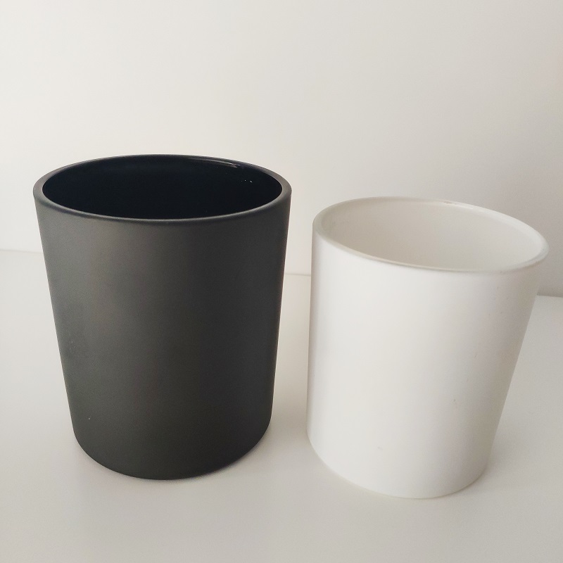 white and black 12 oz glass candle jars, cylinder glass vessels in bulk