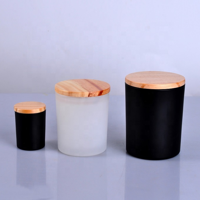 Matte black glass candle holder in bulk, 12 oz cylinder glass container for candle making
