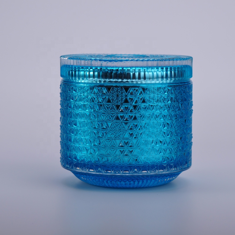 Wedding table crystal luxury blue spray glass jar candle with lid