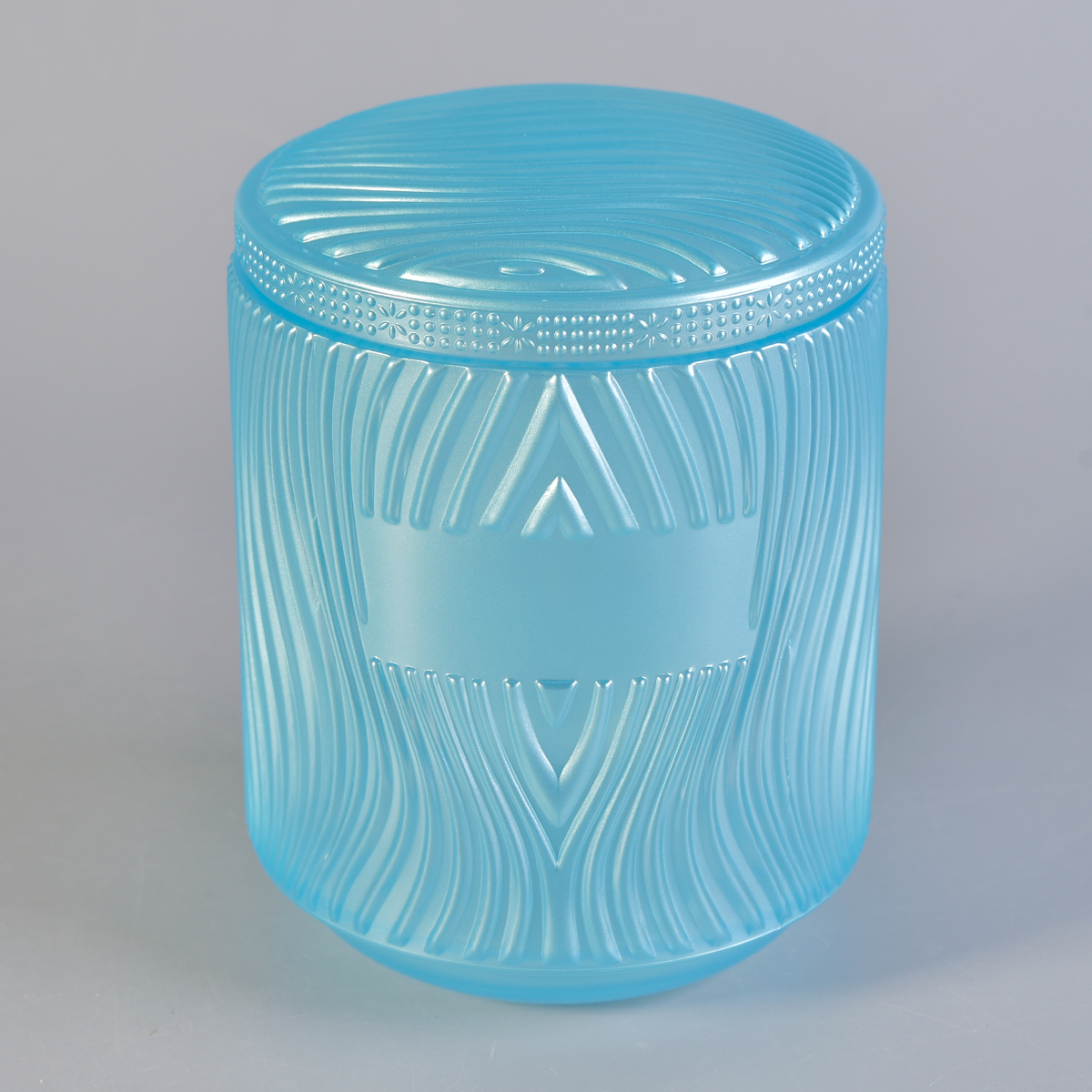 sky blue glass candle holder with lid, unique designed glass candle vessels