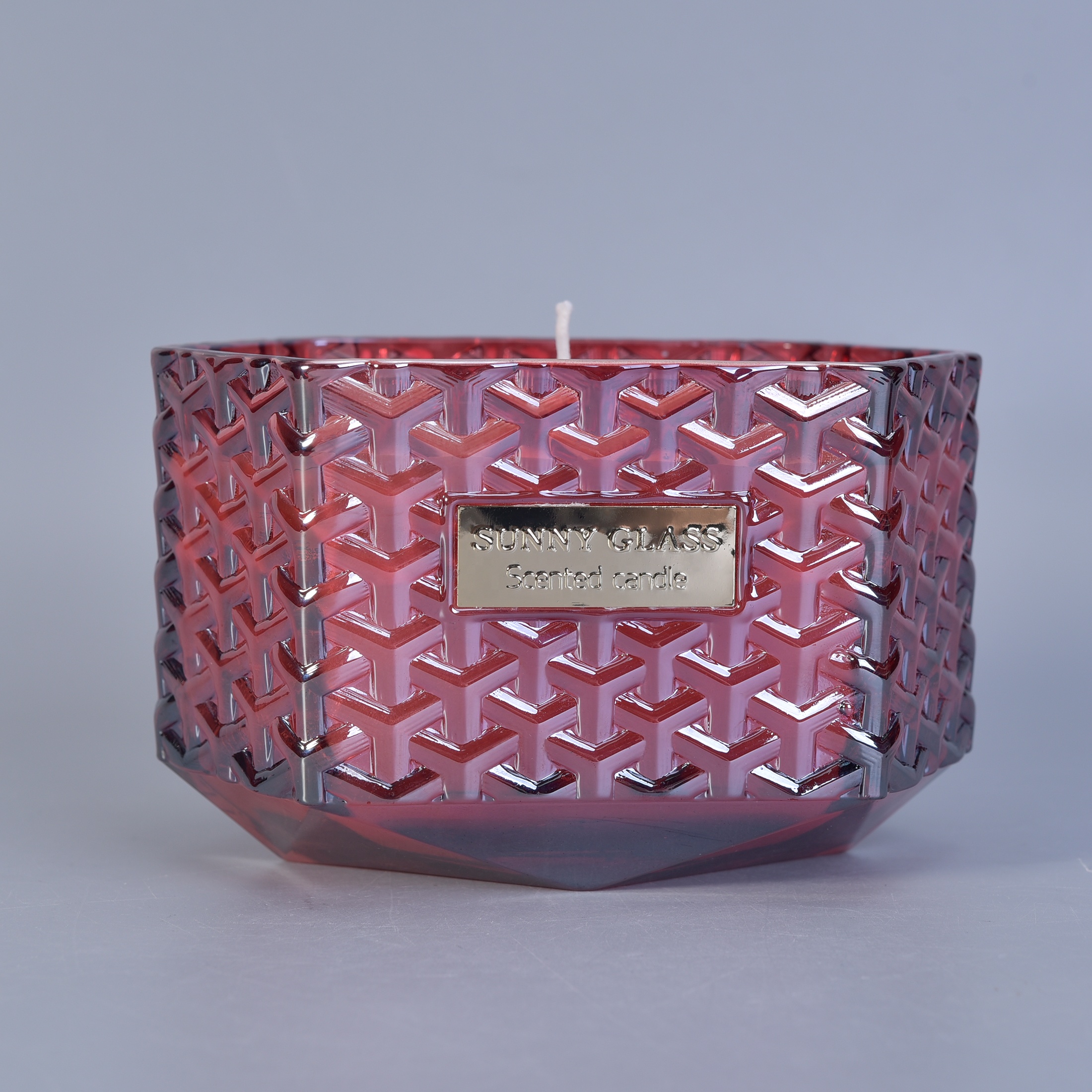 Suppliers Hexagon scented candle glass holders with wood lid