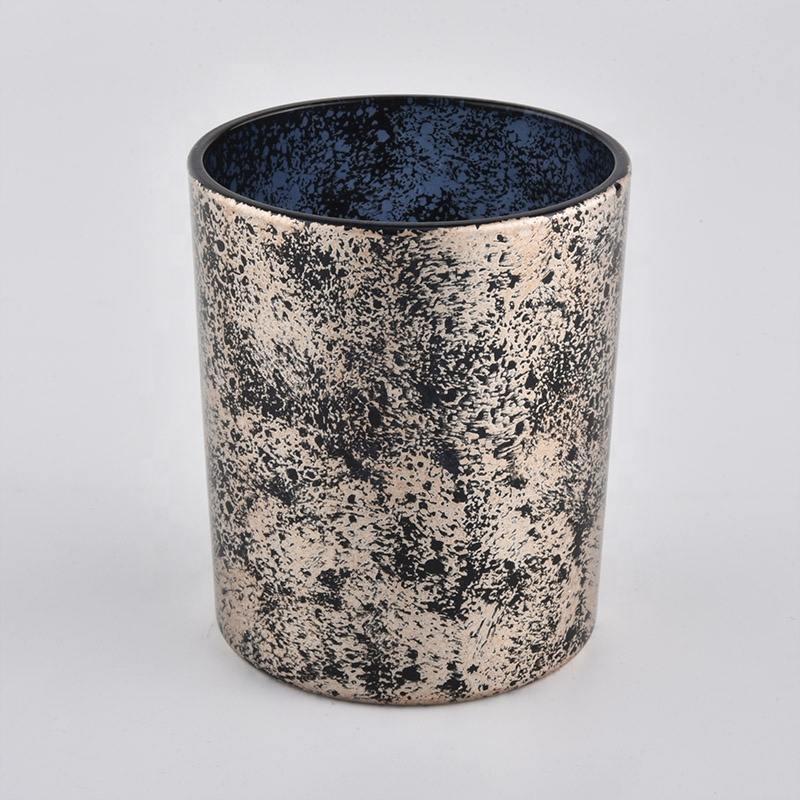 6 oz 10 oz Supplier marble cylinder plating glass holder jar for candle making