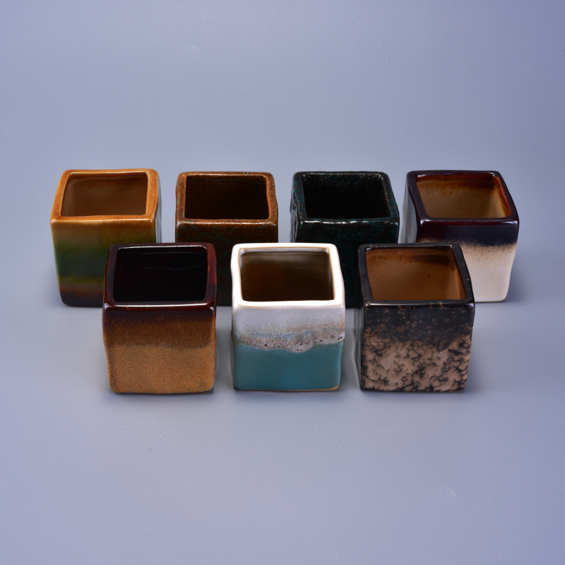 220ml Reactive Stoneware Square Jar  Ceramic Candle Vessel for Home Decoration