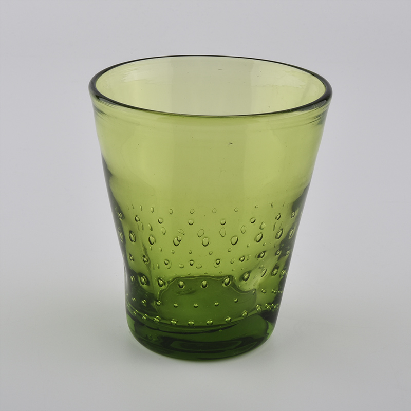 light green hand made glass candle votives