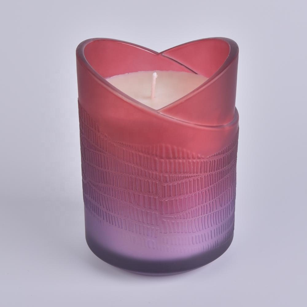 Luxury Colorful Heart Design Glass Candle Jars with gold