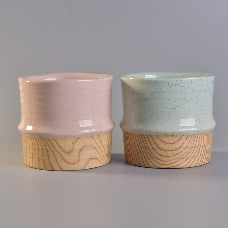 Antique ceramic votive candle container customized candle vessel with wooden base home decoration use supplier
