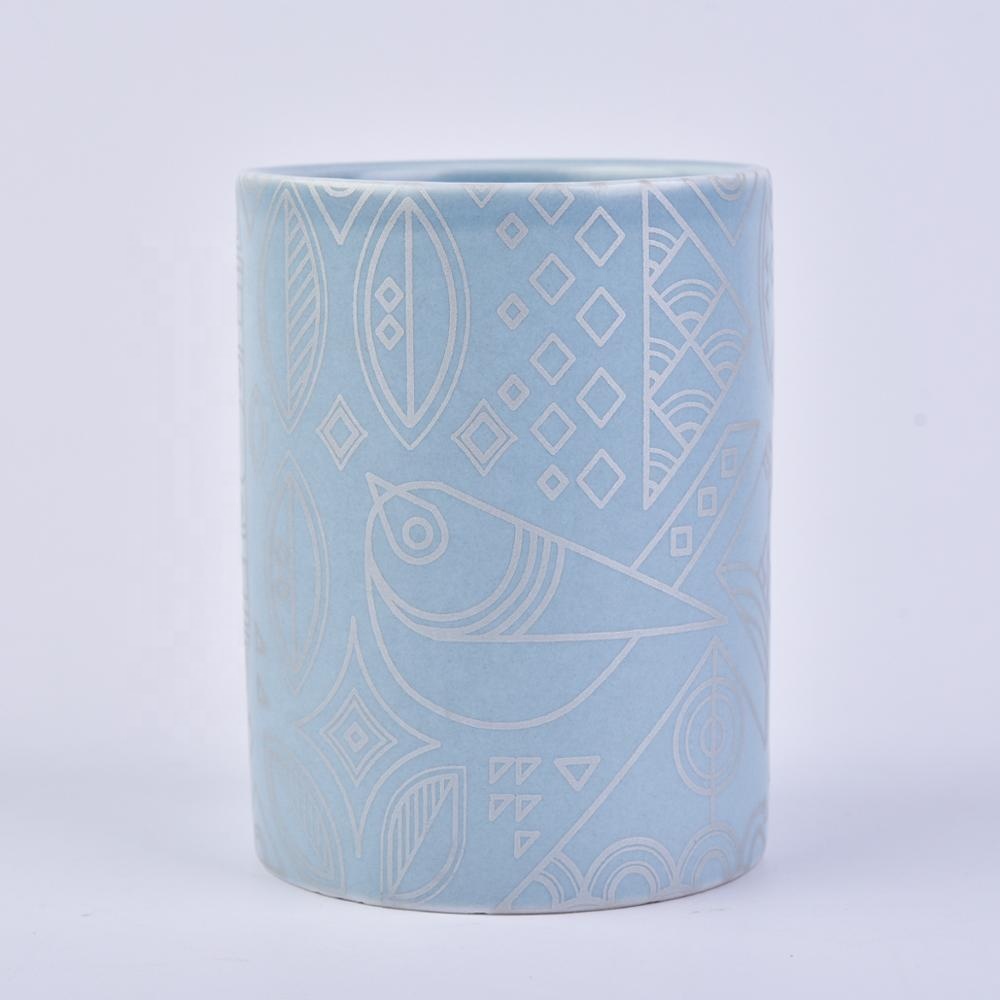 10oz 12oz Wholesales Custom blue ceramic holder for candle 