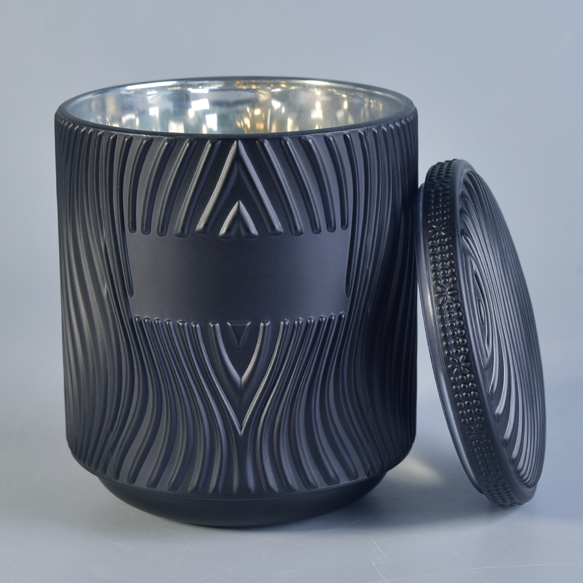 Black glass candle holder, textured glass jar for candle making
