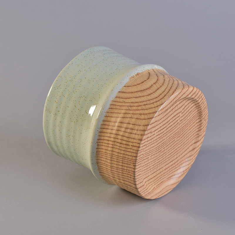 Antique ceramic votive candle container customized candle vessel with wooden base home decoration use supplier