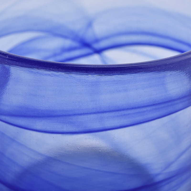 blue colored hand made glass candle holders
