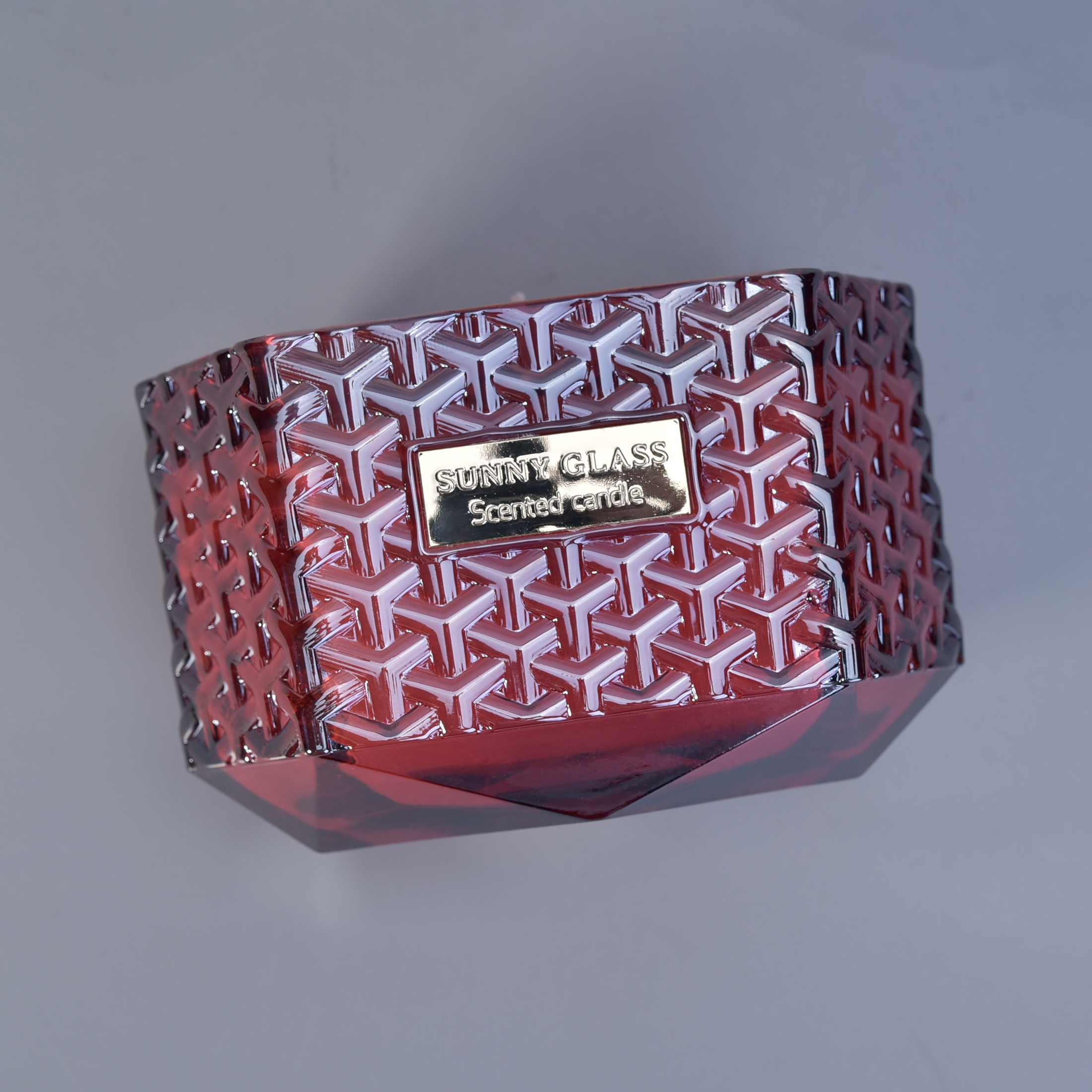 Suppliers Hexagon scented candle glass holders with wood lid