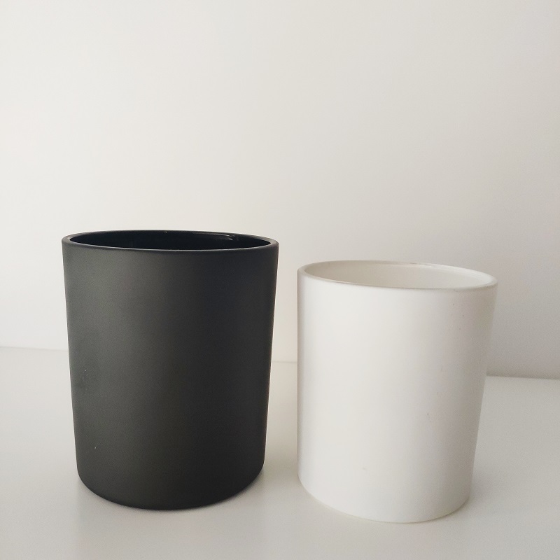 white and black 12 oz glass candle jars, cylinder glass vessels in bulk