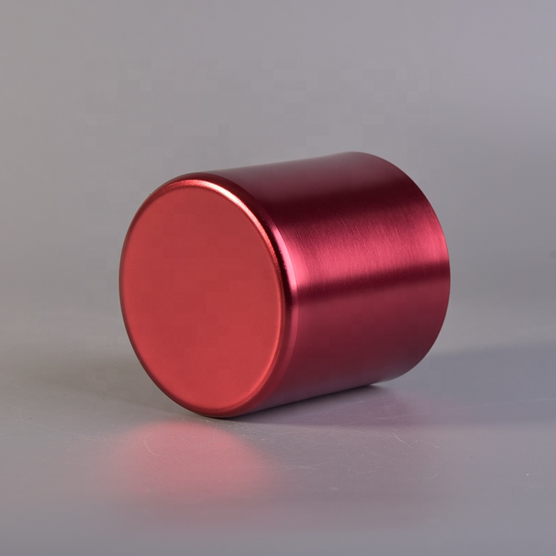 red metal candle container, votive candle jars