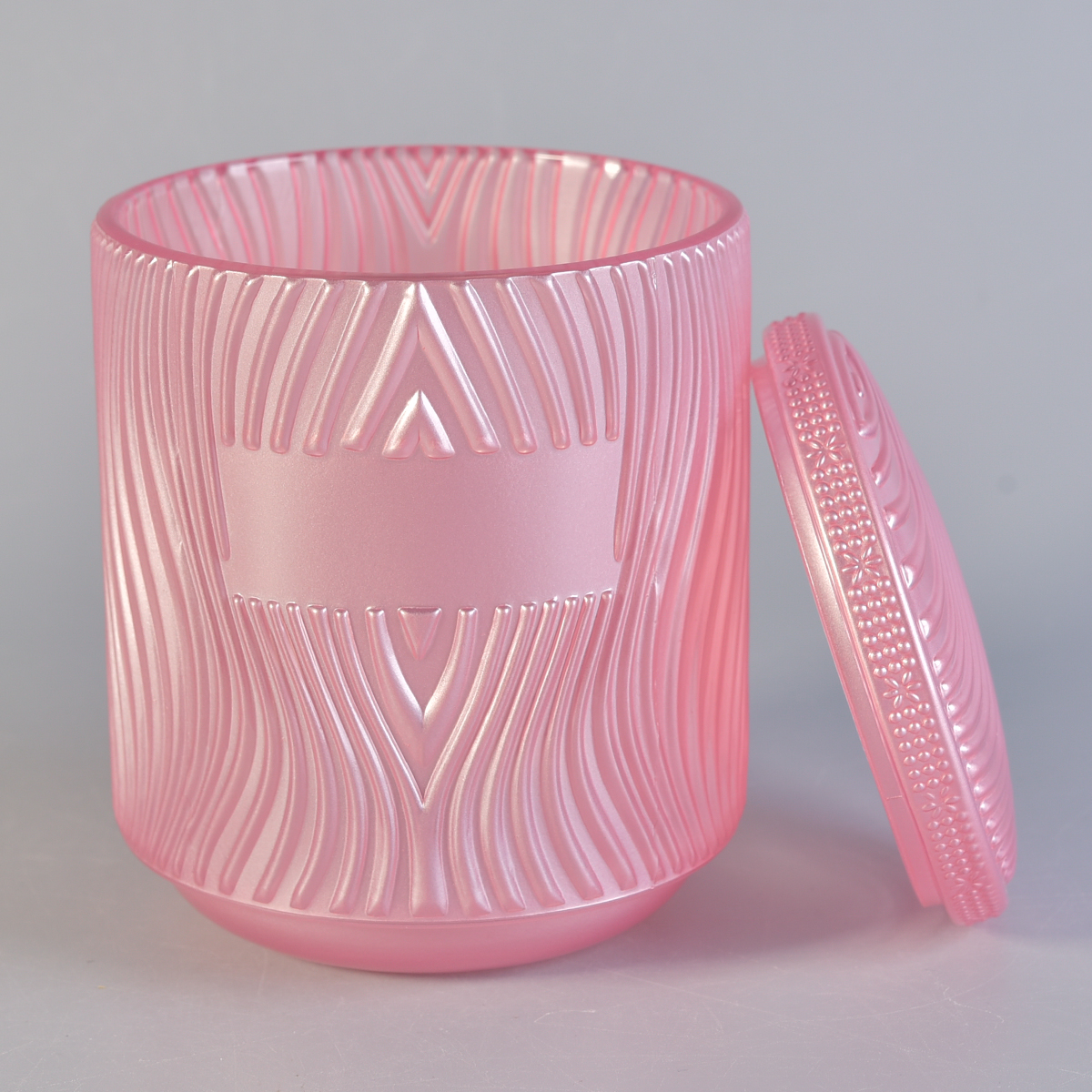 Colored glass candle container, unique glass candle holder with embossed pattern