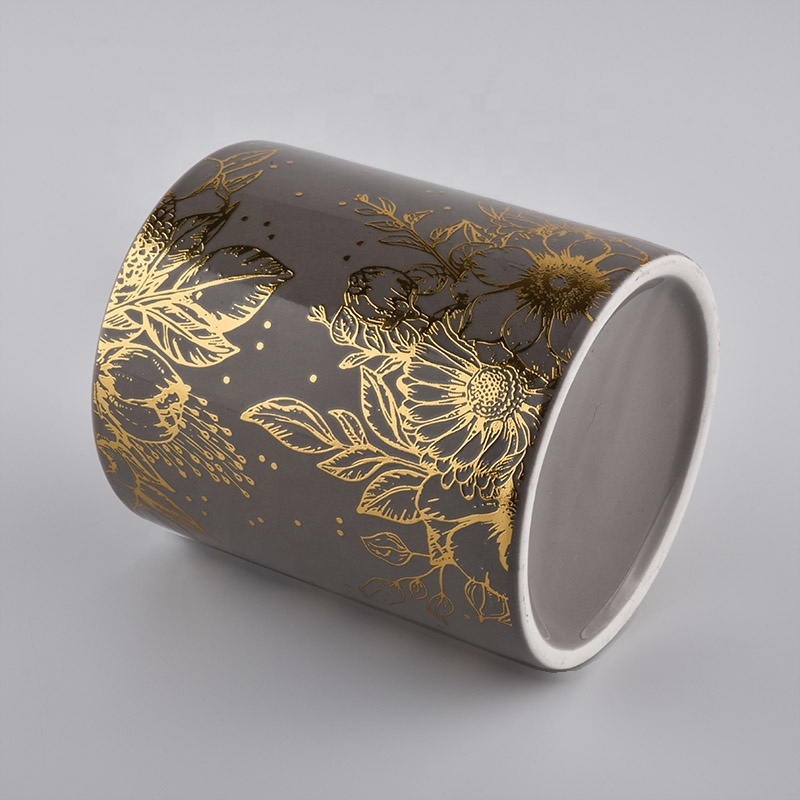 10oz 14oz Luxury cylinder amber ceramic candle holder in bulk