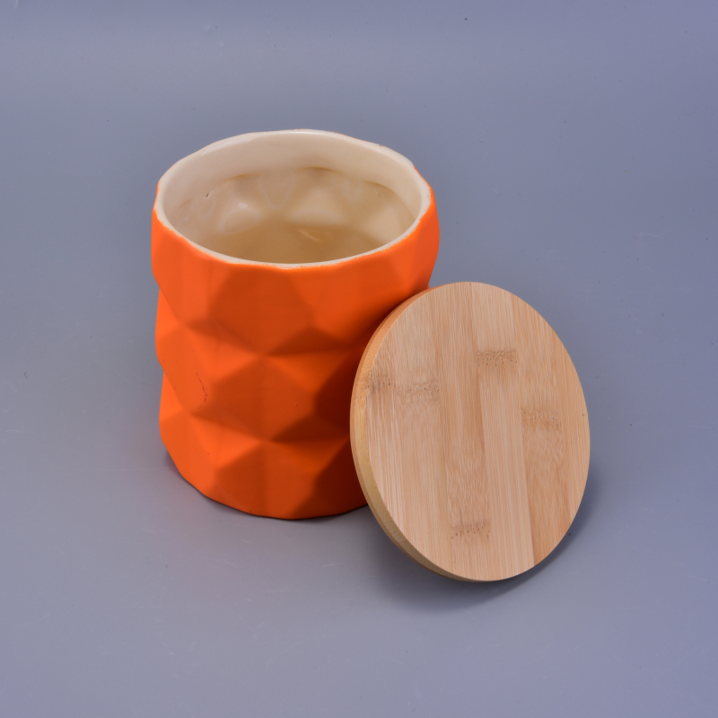 1030ml Solid Neon Colored Ceramic Candle Holder with Bamboo Lids Wholesales