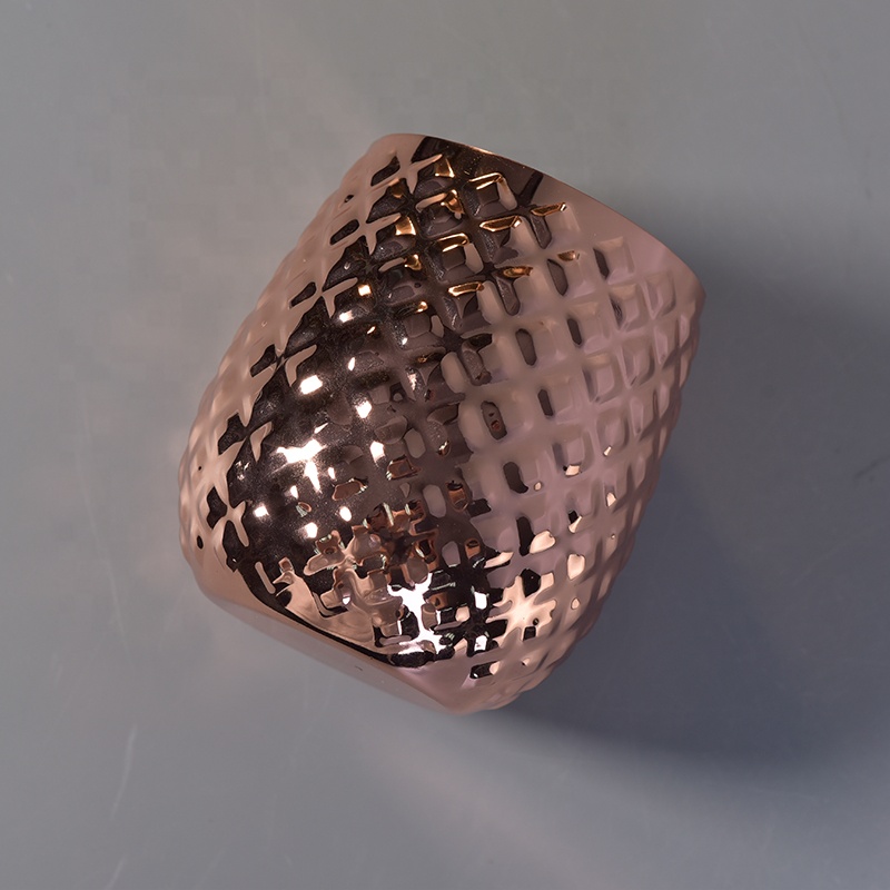 Diamond Pattern Metal Candle Jars Stainless Steel Gold Candle Holders Soy Wax Home Decor