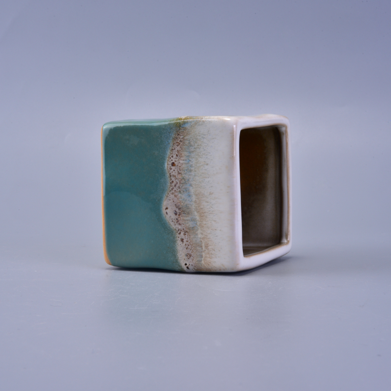 220ml Reactive Stoneware Square Jar  Ceramic Candle Vessel for Home Decoration