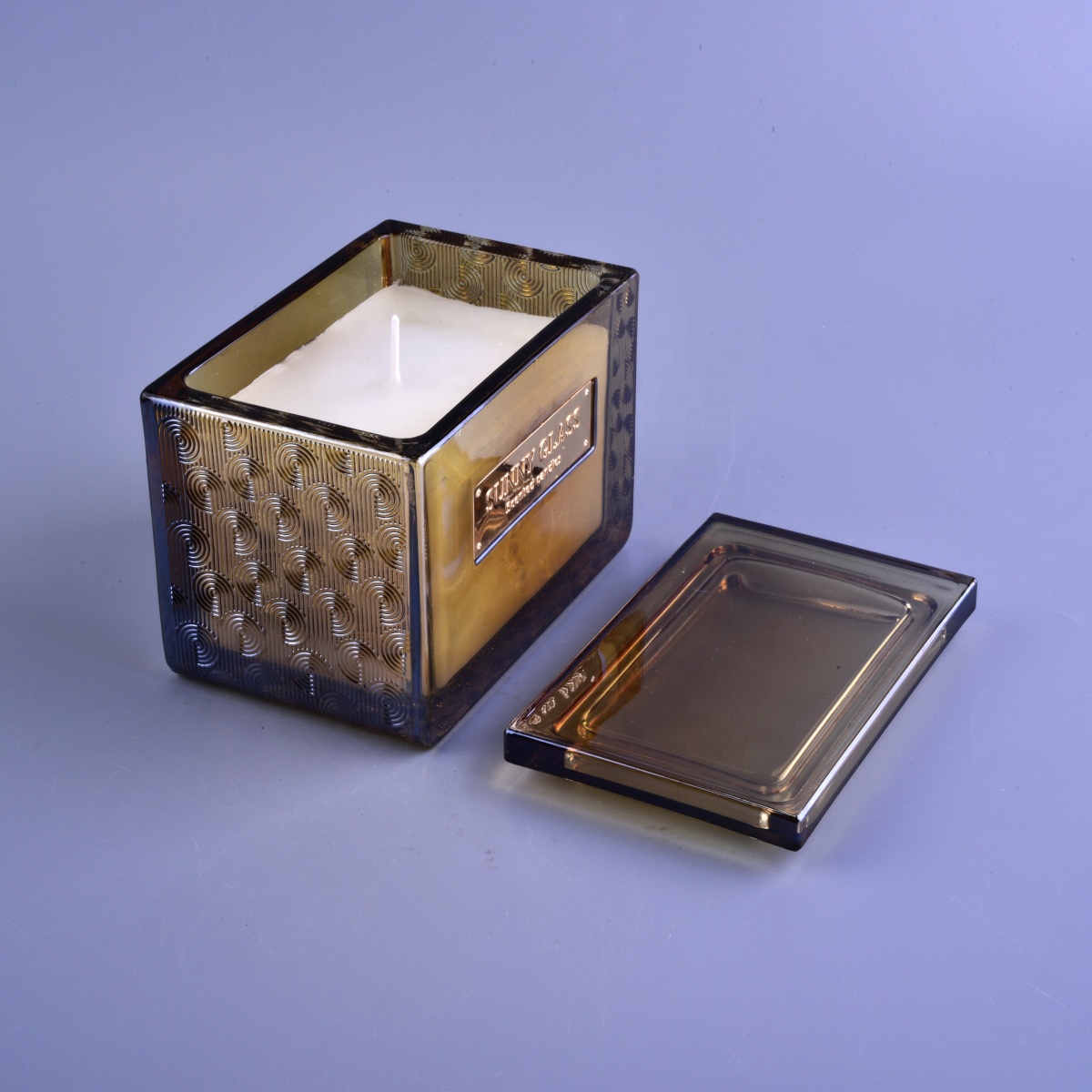 Sunny luxury empty crystal scented square glass candle jar with lids