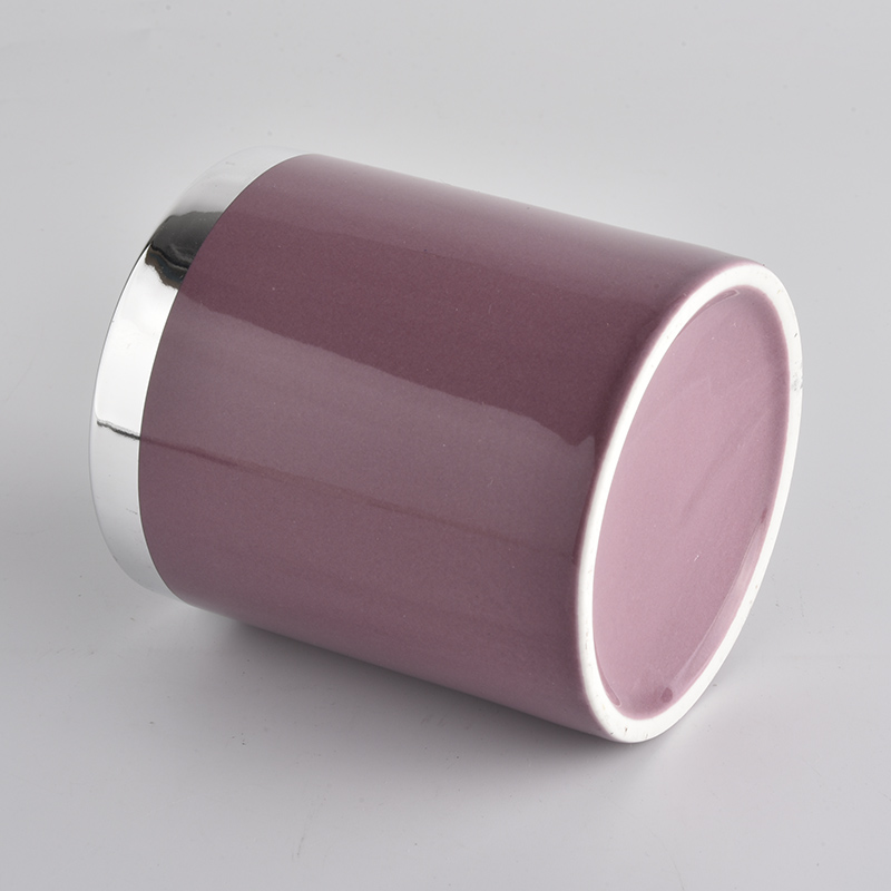 luxury cylinder ceramic candle jar with silver top