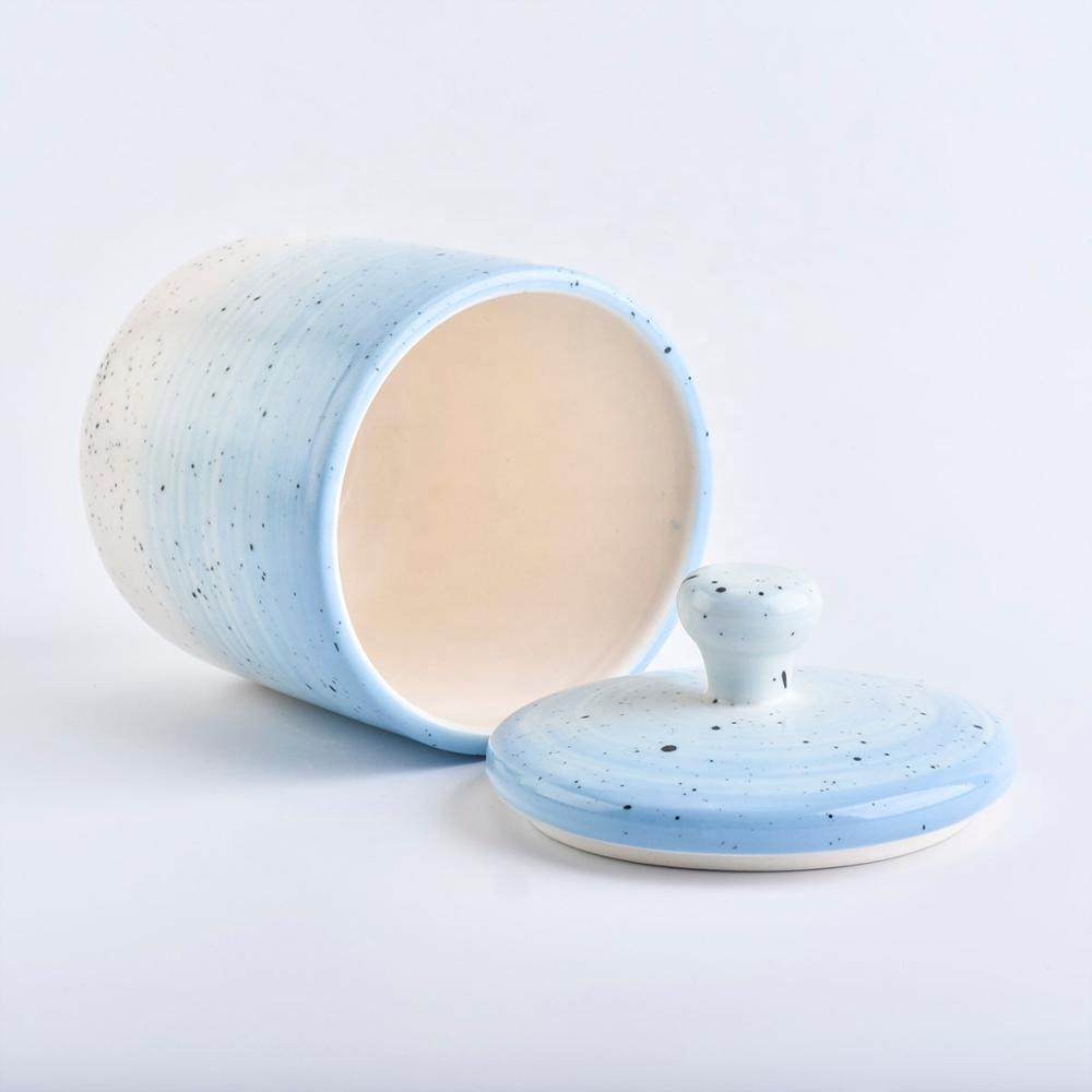 Sunny new design Luxury blue ceramic candle making jar with lid