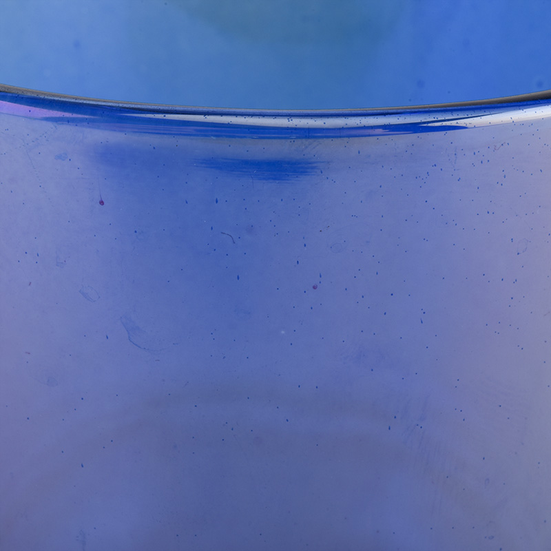 translucent blue glass candle vessel, shiny blue glass candle holders