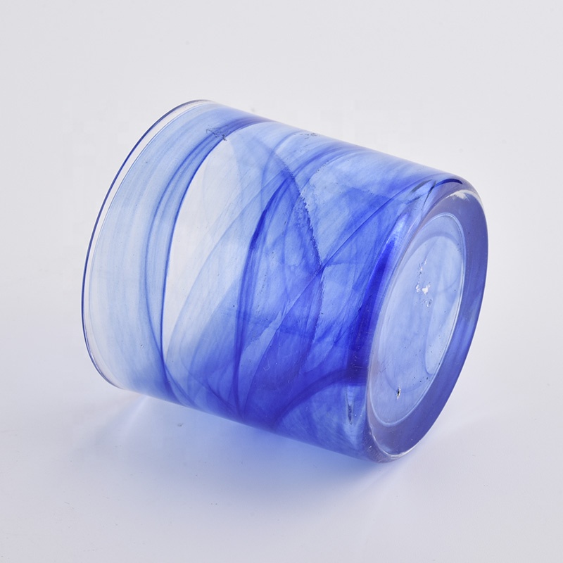 blue colored hand made glass candle holders