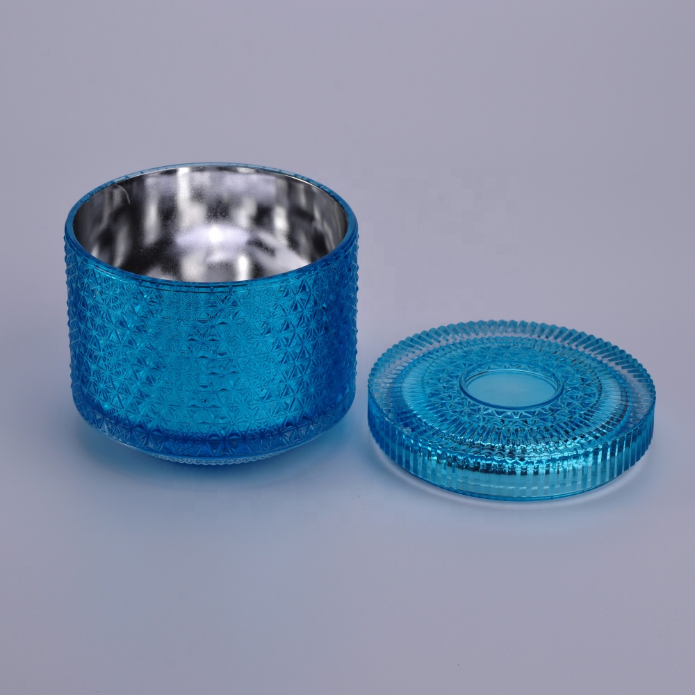 Wedding table crystal luxury blue spray glass jar candle with lid