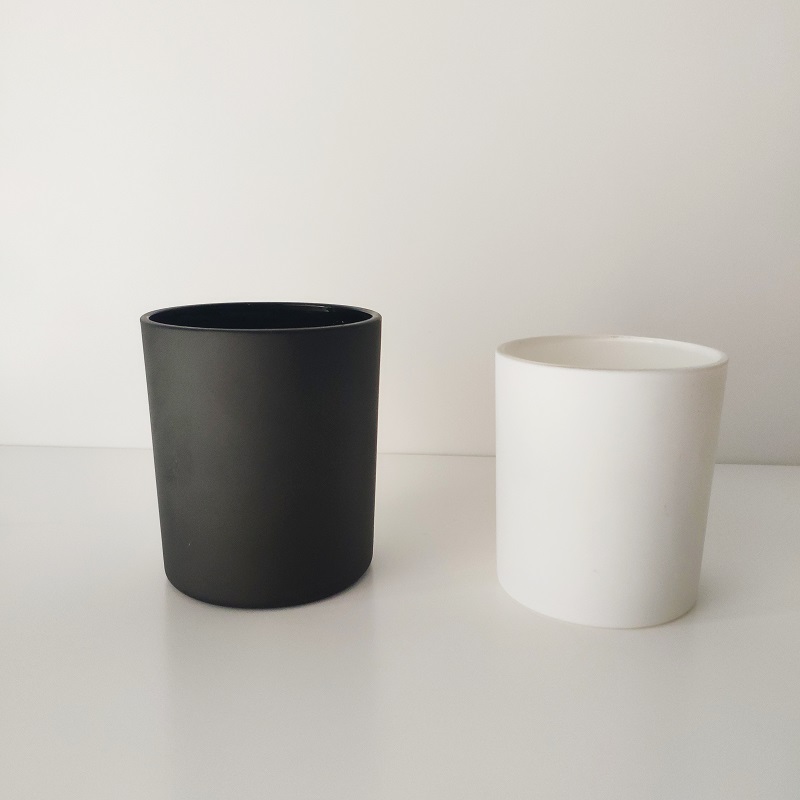 white and black 12 oz glass candle jars, cylinder glass vessels in bulk