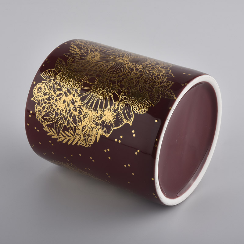 10oz decorative ceramic candle jars with rose gold artwork