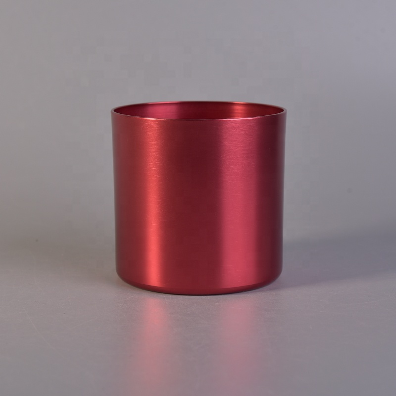 red metal candle container, votive candle jars