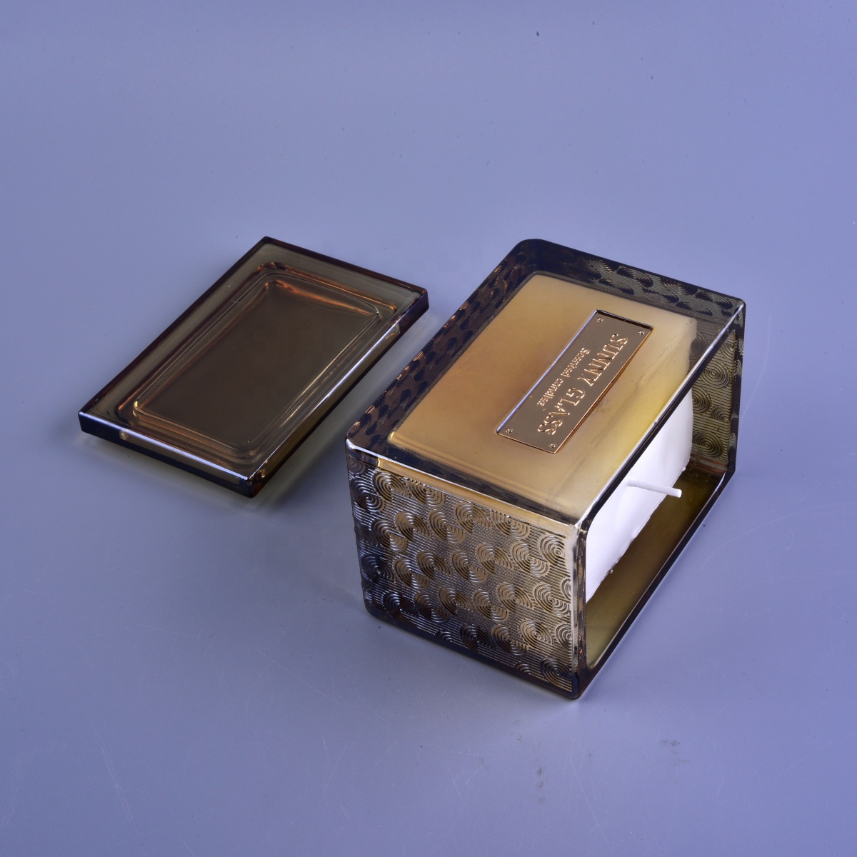 Sunny luxury empty crystal scented square glass candle jar with lids