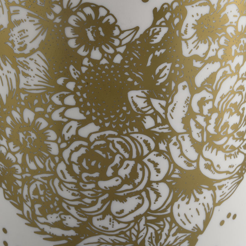 white cylinder ceramic candle jars with gold printing
