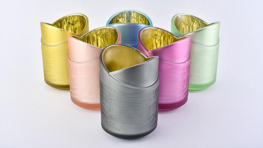 Luxury Colorful Heart Design Glass Candle Jars with gold