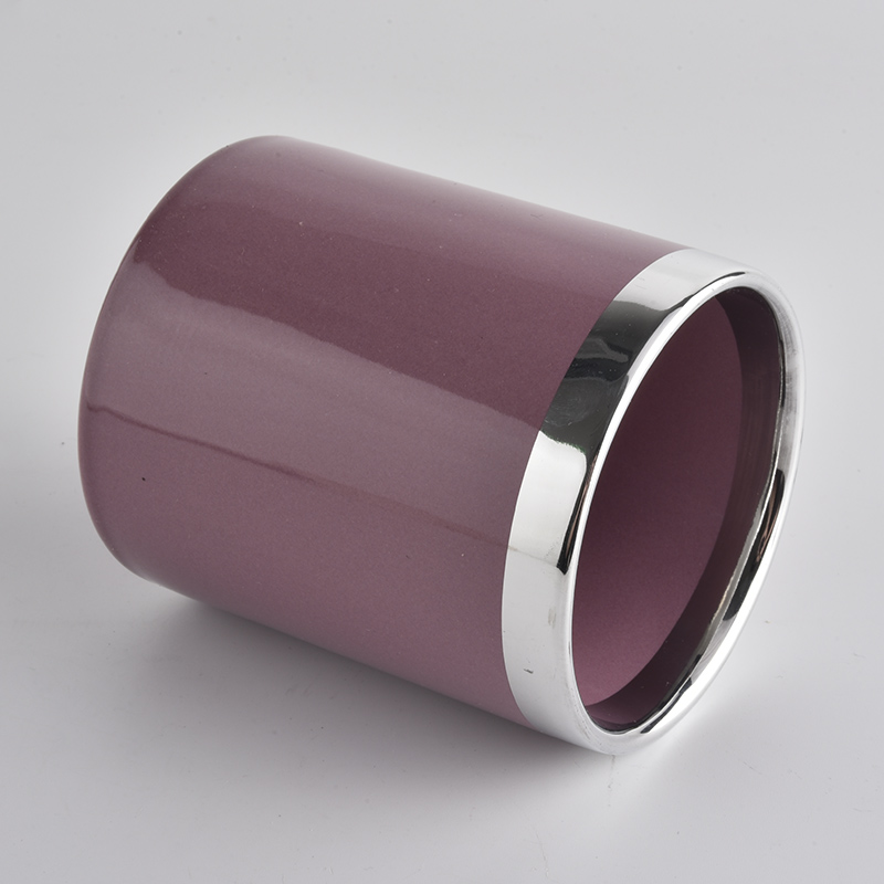 luxury cylinder ceramic candle jar with silver top