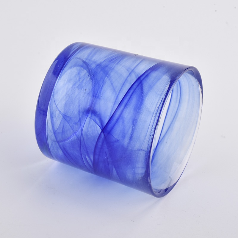 blue colored hand made glass candle holders
