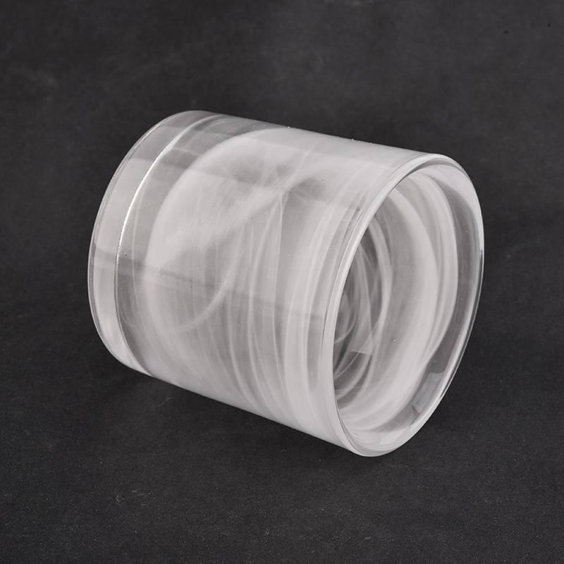 hand made glass candle jars with white cloudy finish