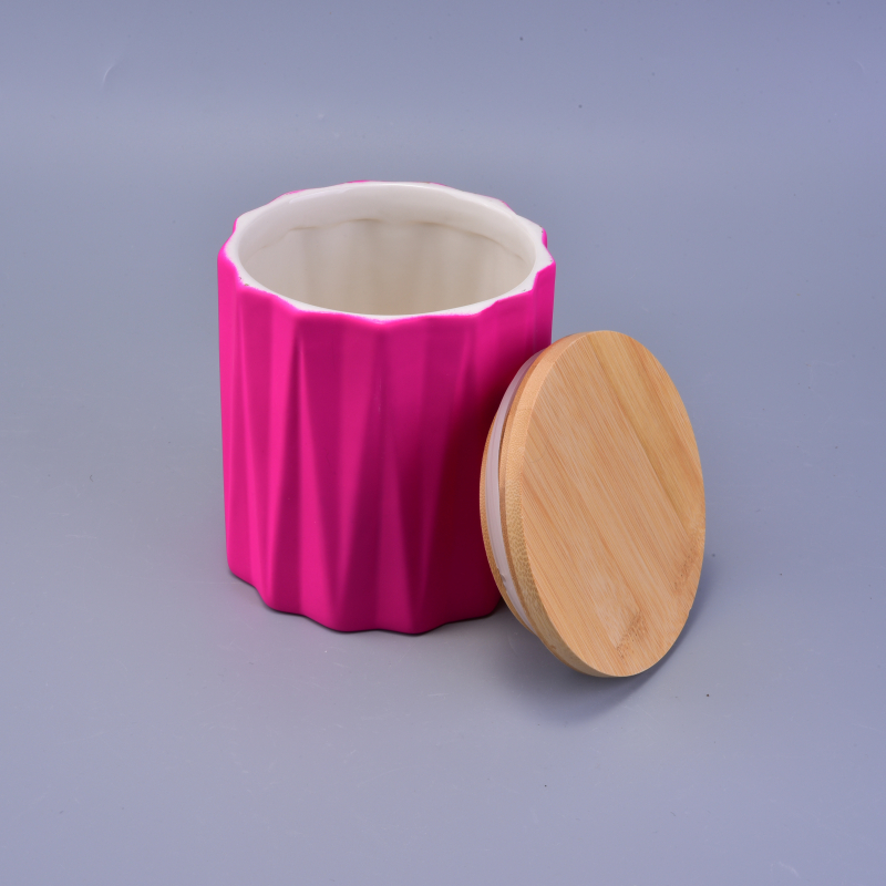 1030ml Solid Neon Colored Ceramic Candle Holder with Bamboo Lids Wholesales