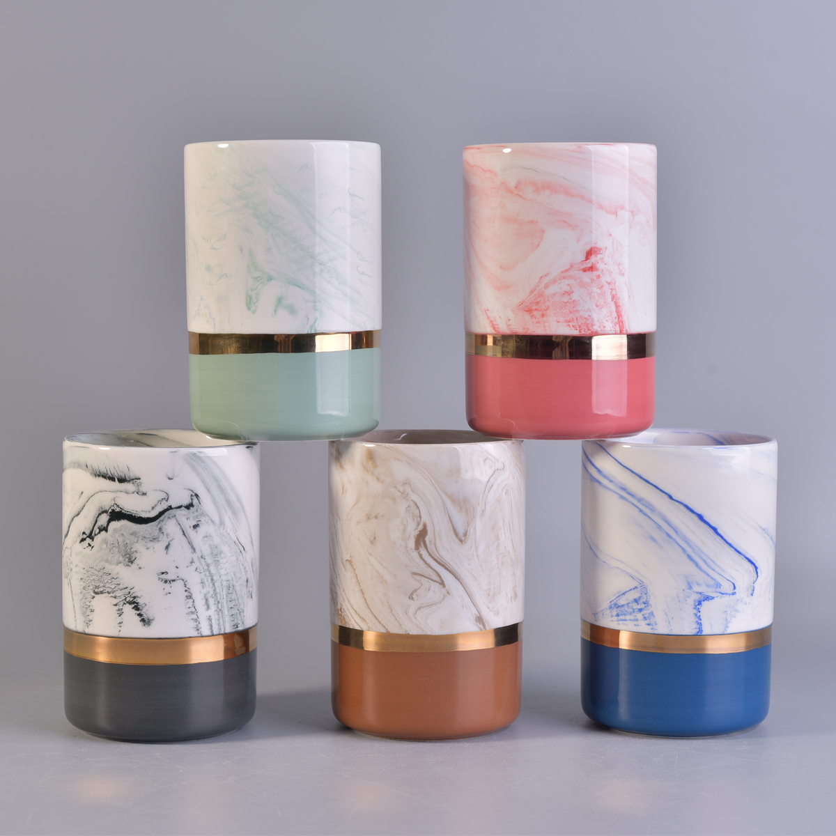 Decorative candle container ceramic, marbling ceramic candle holder