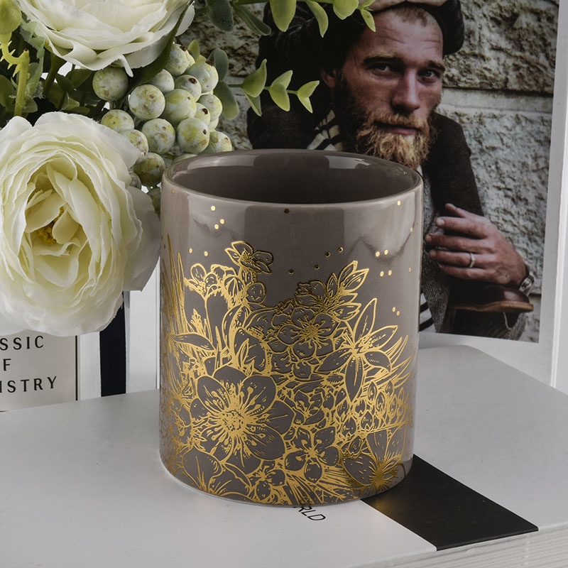 10oz 14oz Luxury cylinder amber ceramic candle holder in bulk