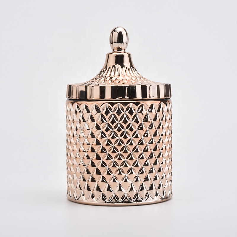 Gold Diamond Glass Candle Jars with Glass Lids for Soy Wax Home Decor Wholesales