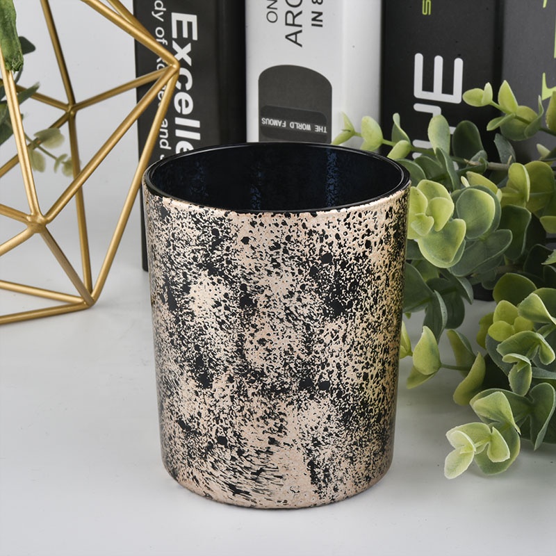 6 oz 10 oz Supplier marble cylinder plating glass holder jar for candle making